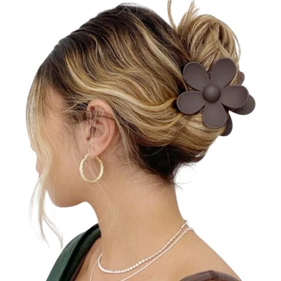 2 заколки для волос в форме цветка, цветная и коричневая